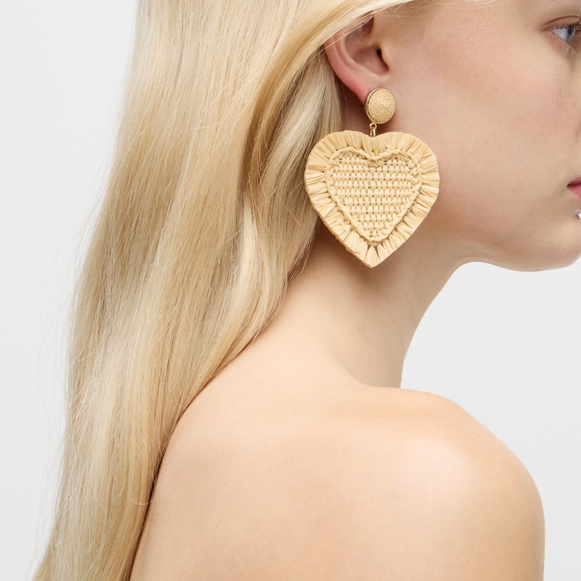 Oversized heart raffia earrings
