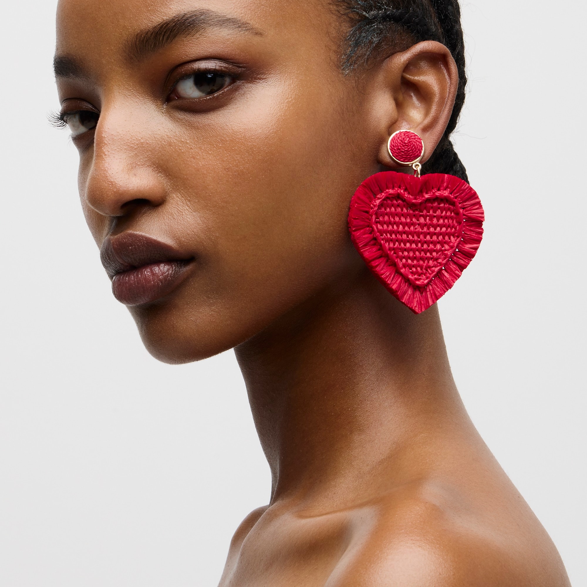 womens Oversized heart raffia earrings