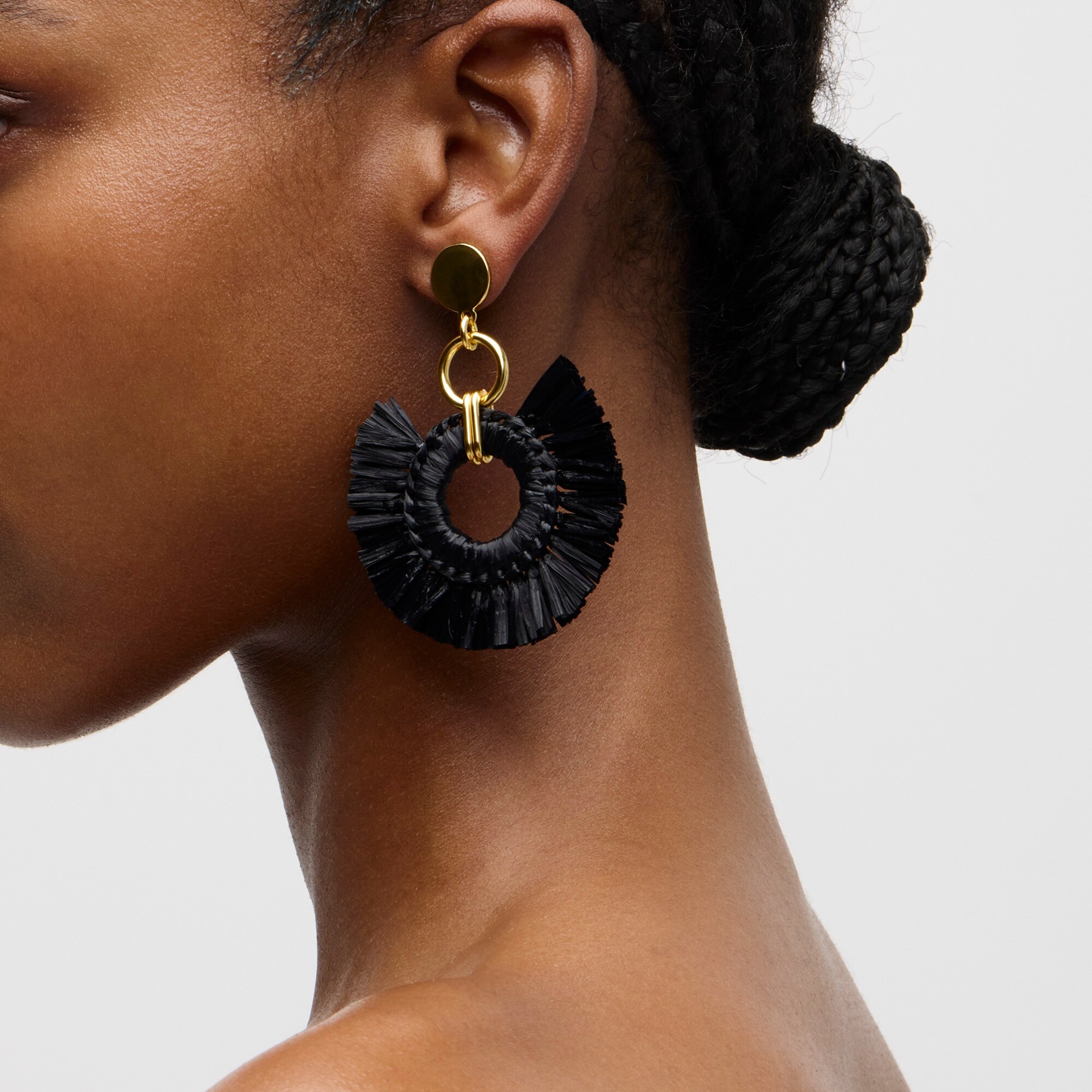 womens Raffia fan statement earrings
