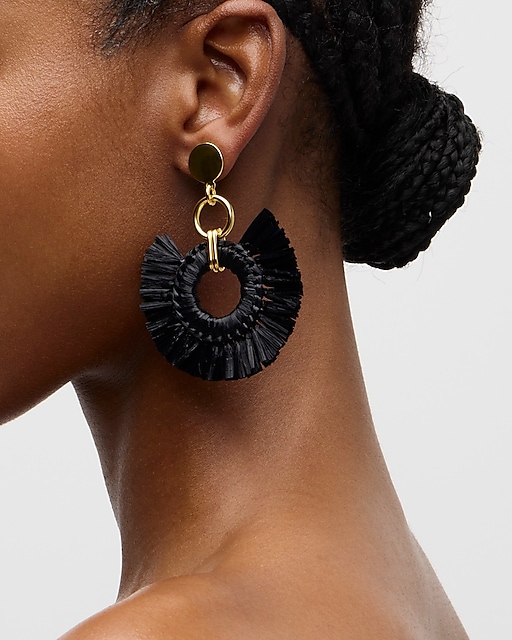 womens Raffia fan statement earrings