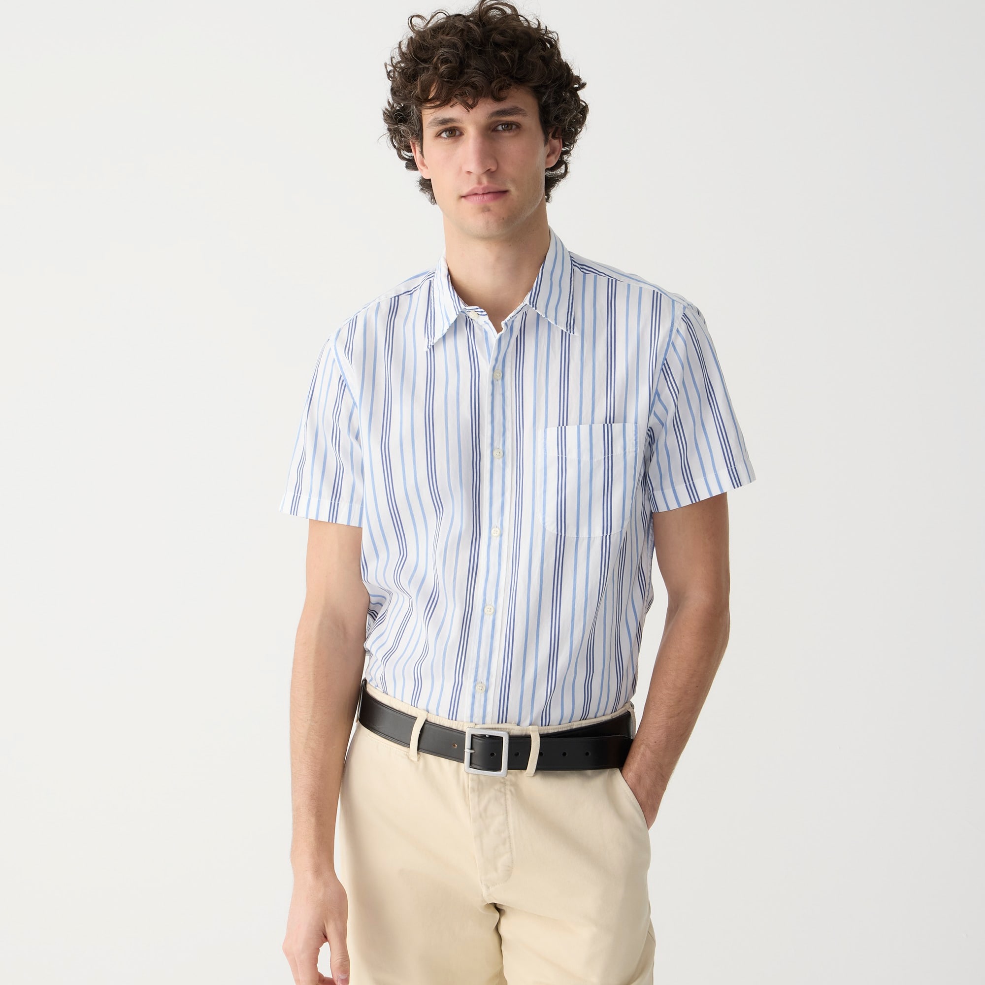mens Short-sleeve Secret Wash cotton poplin shirt with point collar