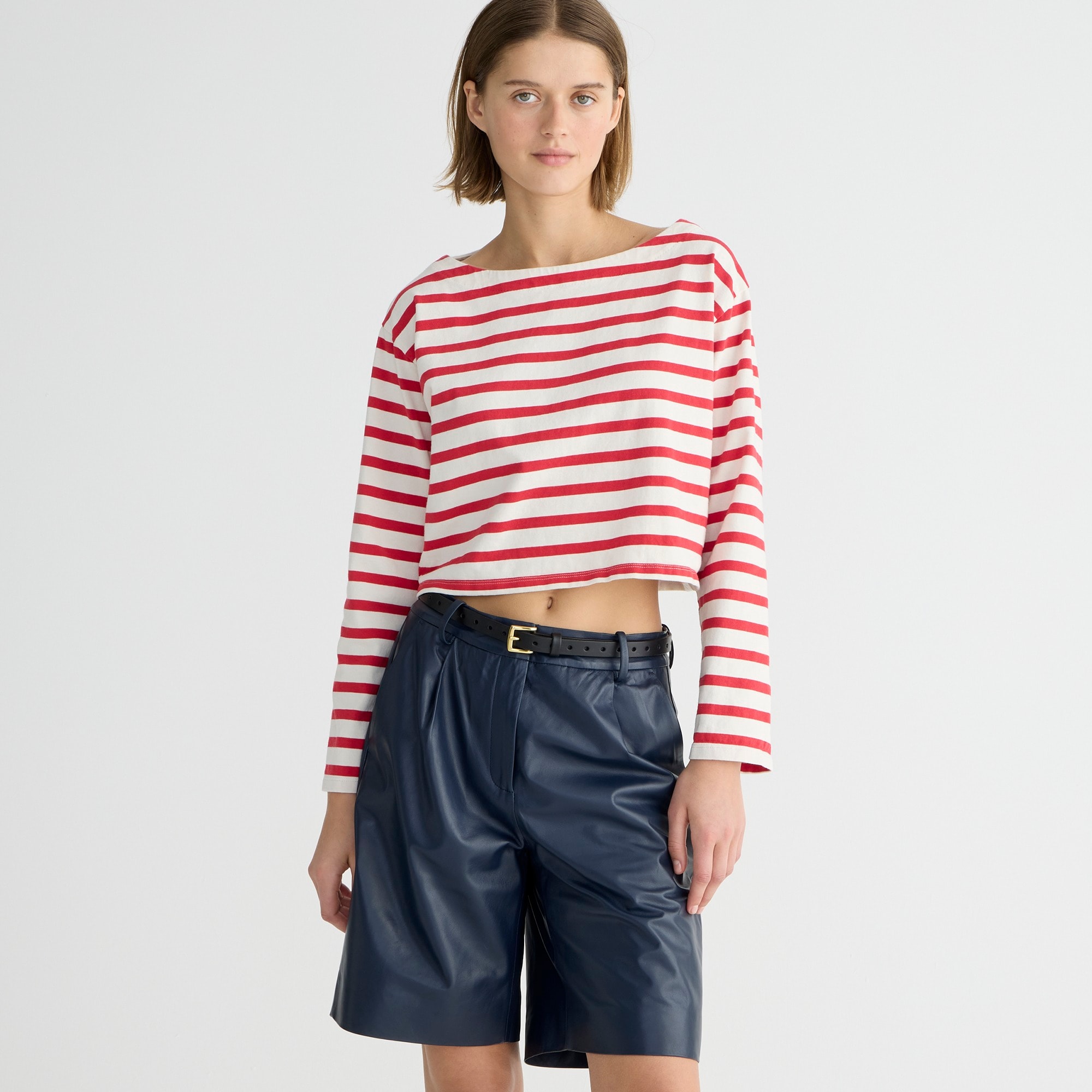 j.crew: cropped boatneck t-shirt in mariner cotton for women