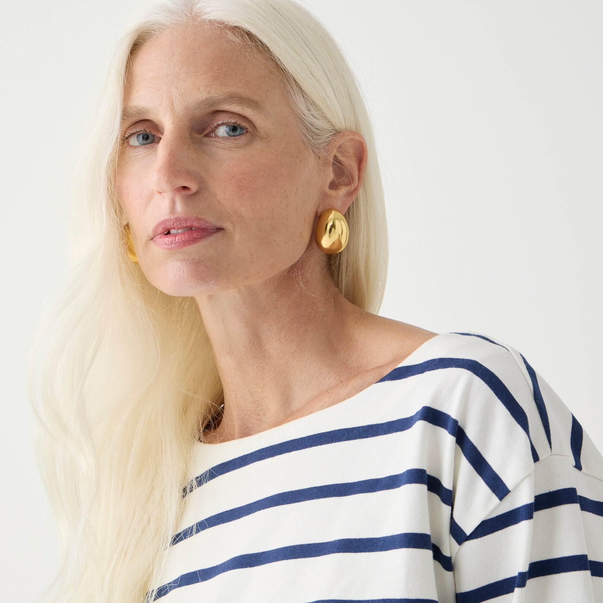 Cropped boatneck T-shirt in mariner cotton