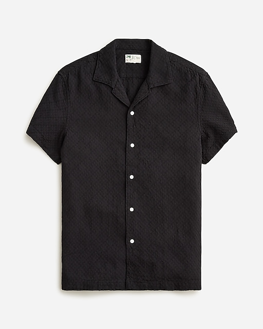 mens Short-sleeve textured cotton camp-collar shirt