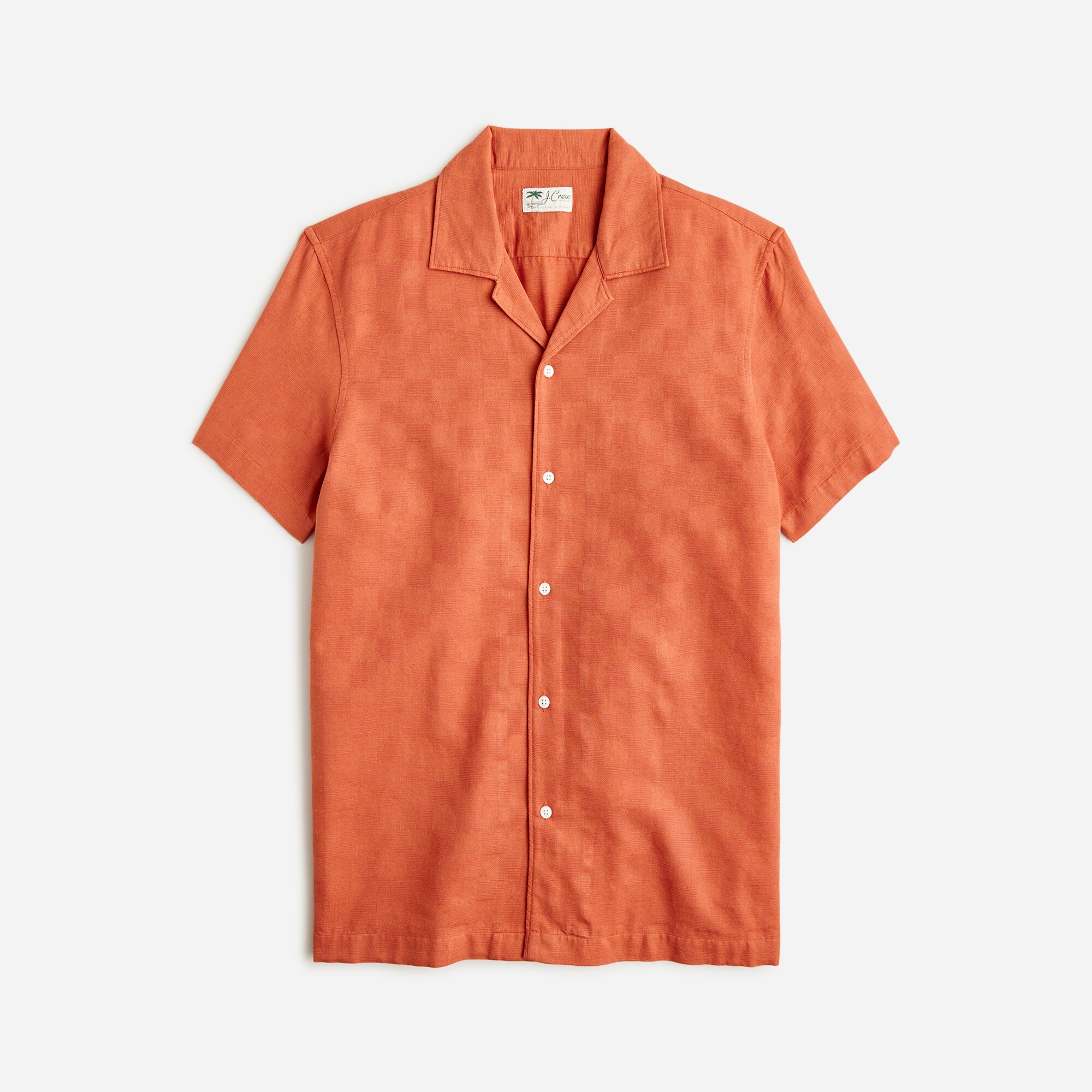 Short-sleeve textured cotton camp-collar shirt
