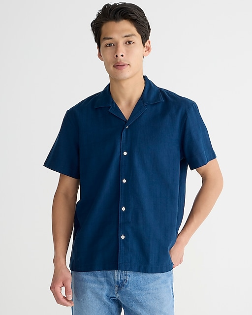 mens Short-sleeve textured cotton camp-collar shirt