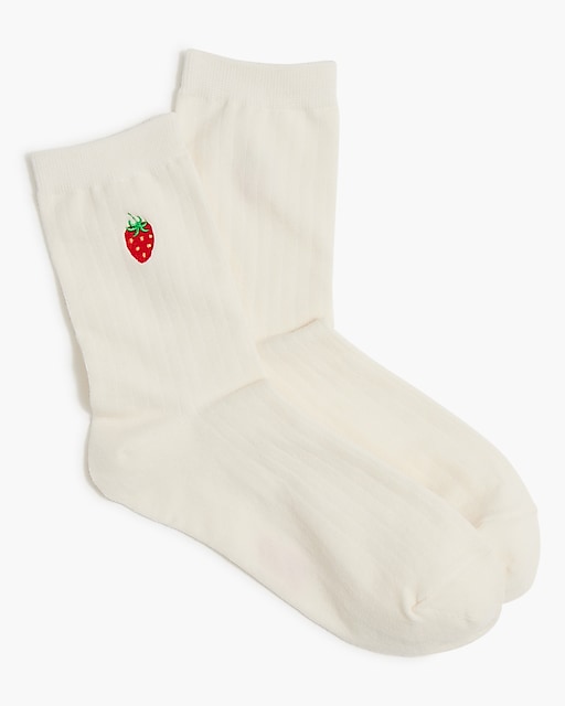 womens Embroidered strawberry boot socks