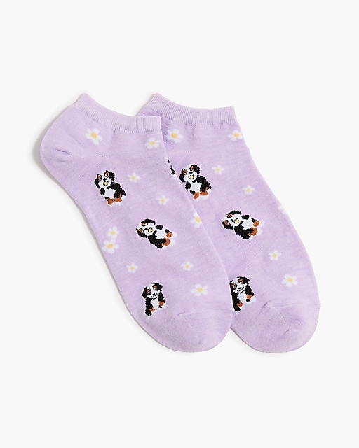 womens Dogs and flowers ankle socks