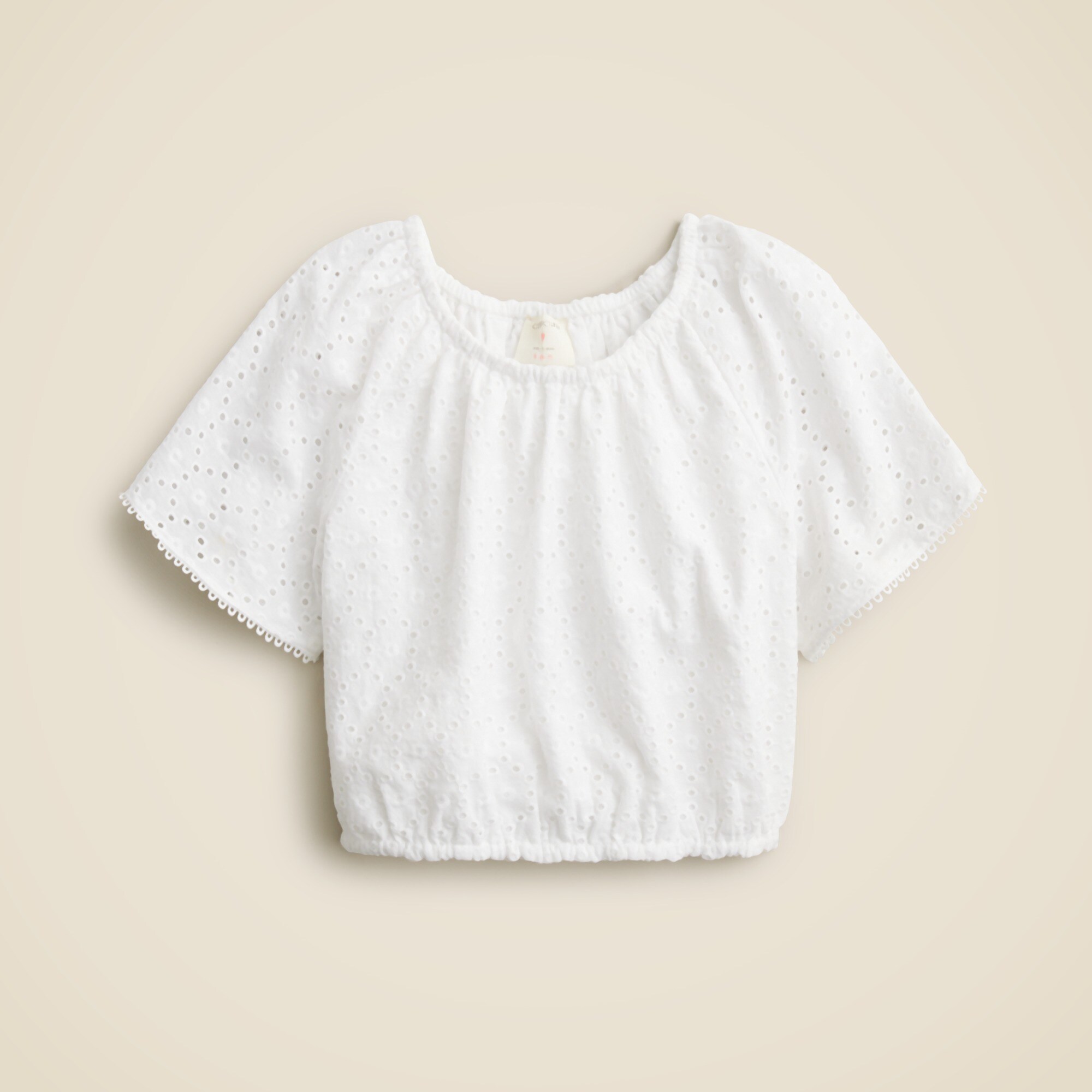 Girls' gathered top in eyelet
