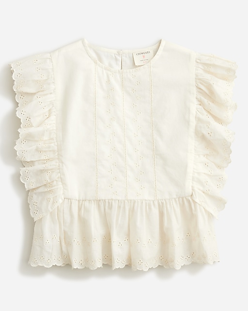 girls Girls' eyelet cropped top in cotton voile