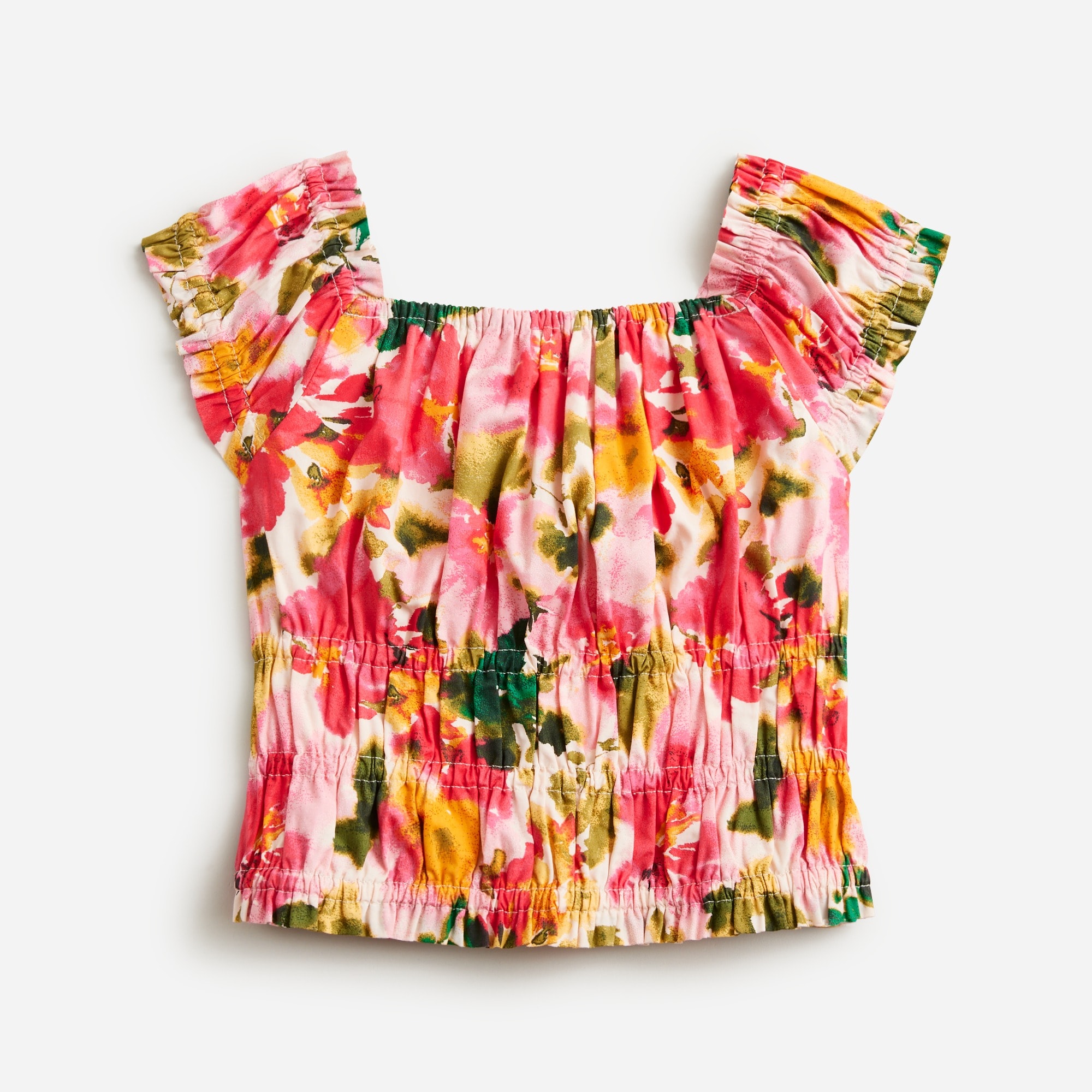  Girls' smocked crop top in cotton poplin floral