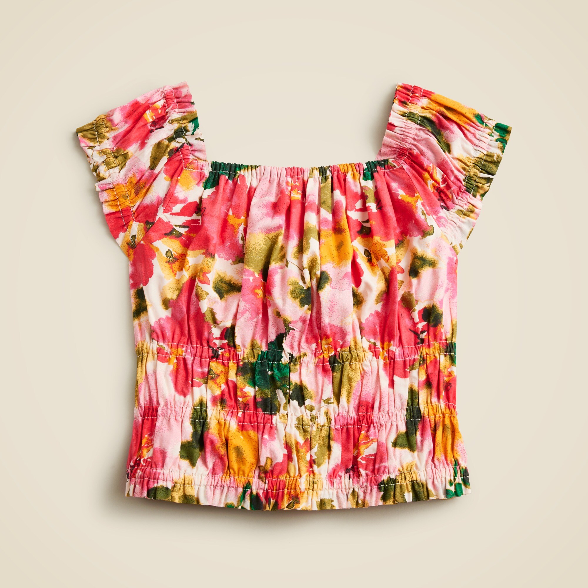  Girls' smocked crop top in cotton poplin floral