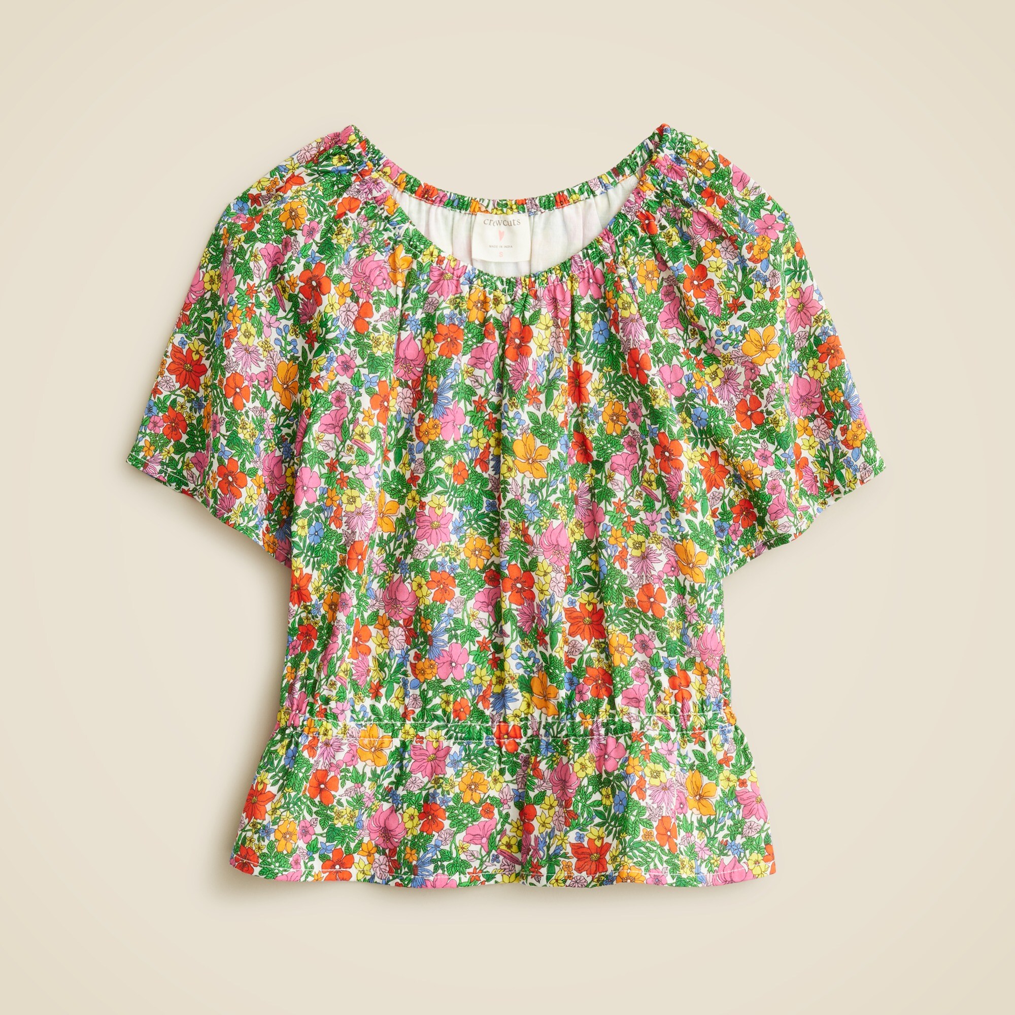 Girls' gathered-waist crop top in floral