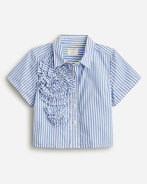  Girls' rosette cropped shirt in striped cotton poplin