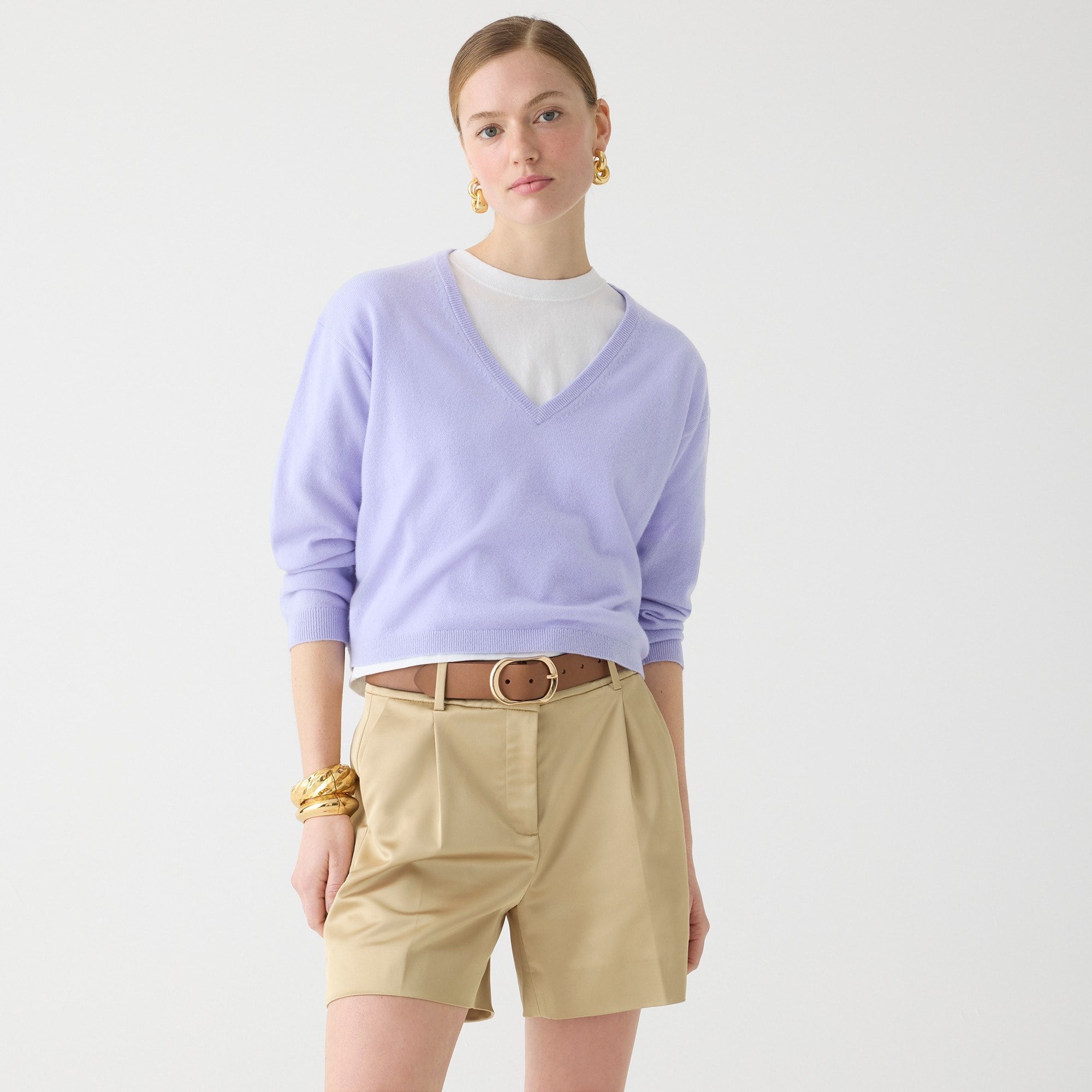 j.crew: cashmere relaxed cropped v-neck sweater for women