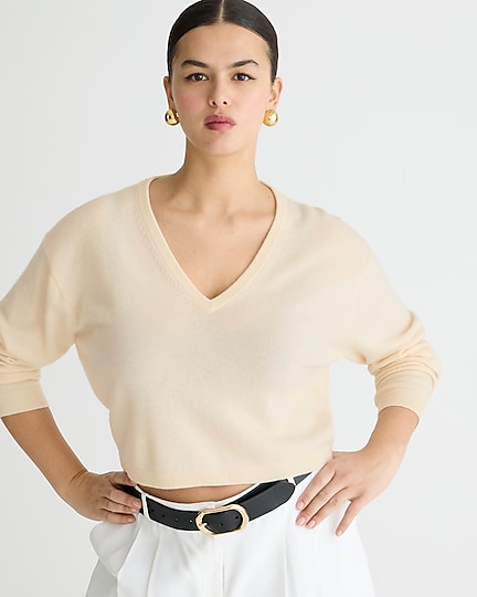 j.crew: cashmere relaxed cropped v-neck sweater for women
