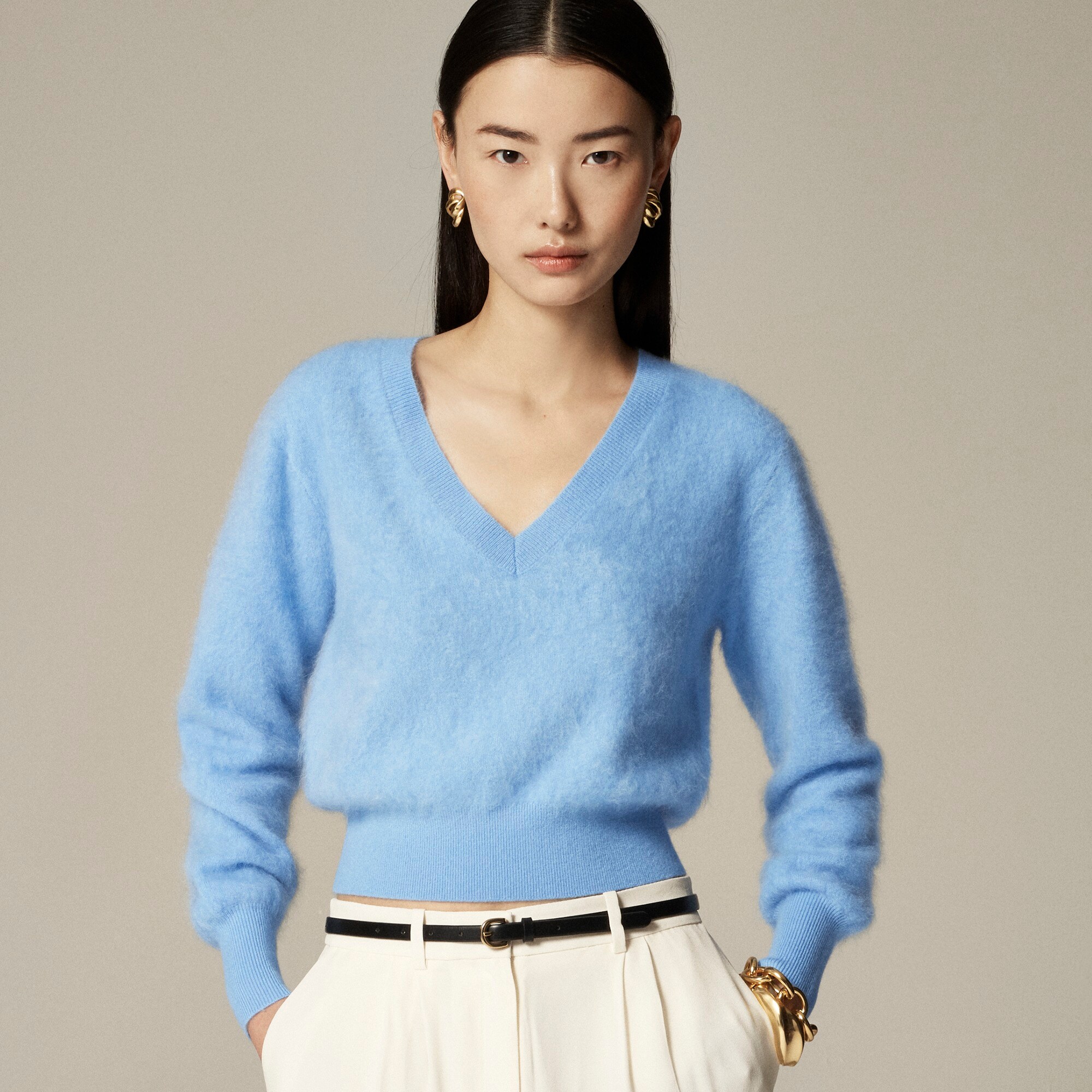 womens Brushed cashmere cropped V-neck sweater