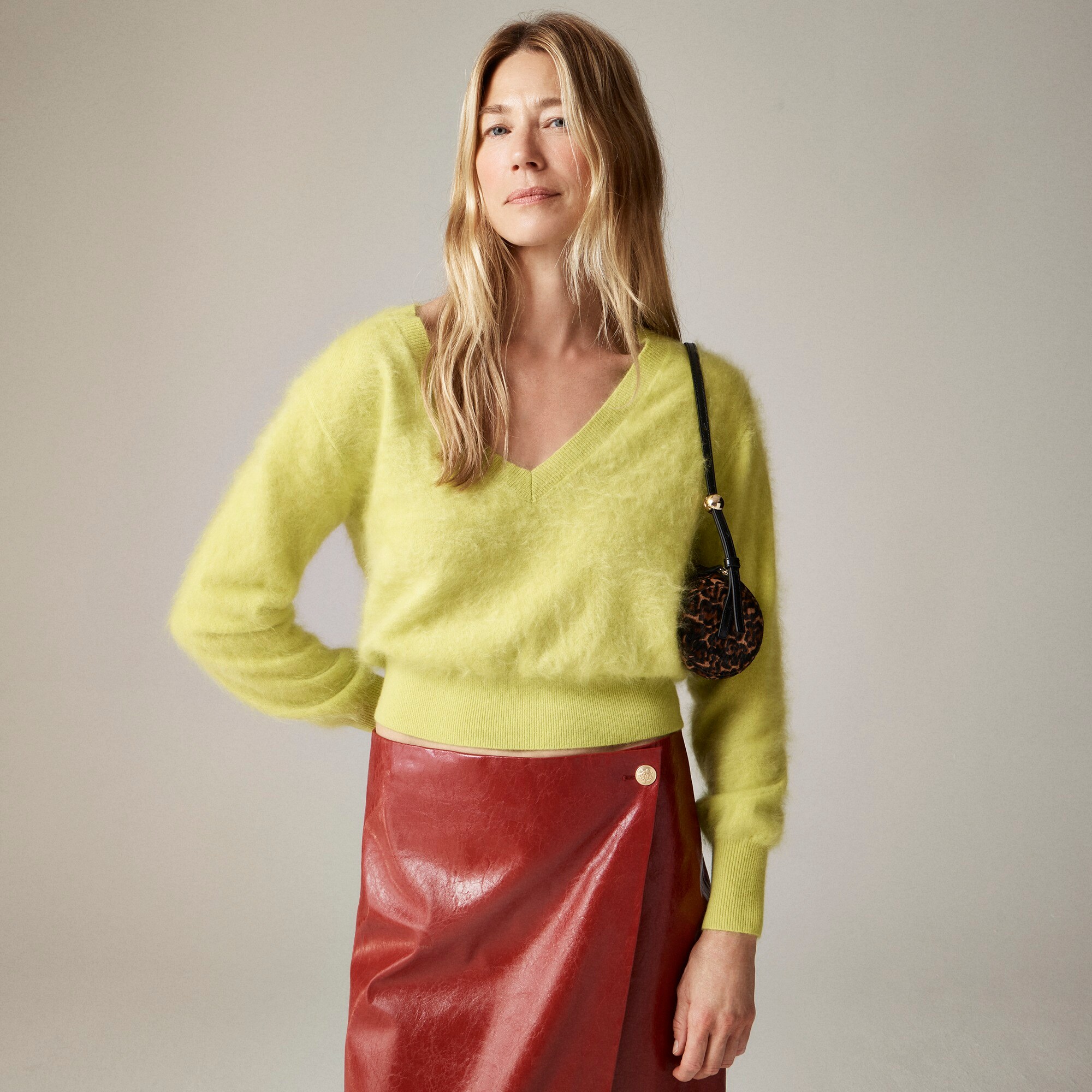 J Crew Cropped Sweater V Neck Brushed Cashmere Cropped V-neck
