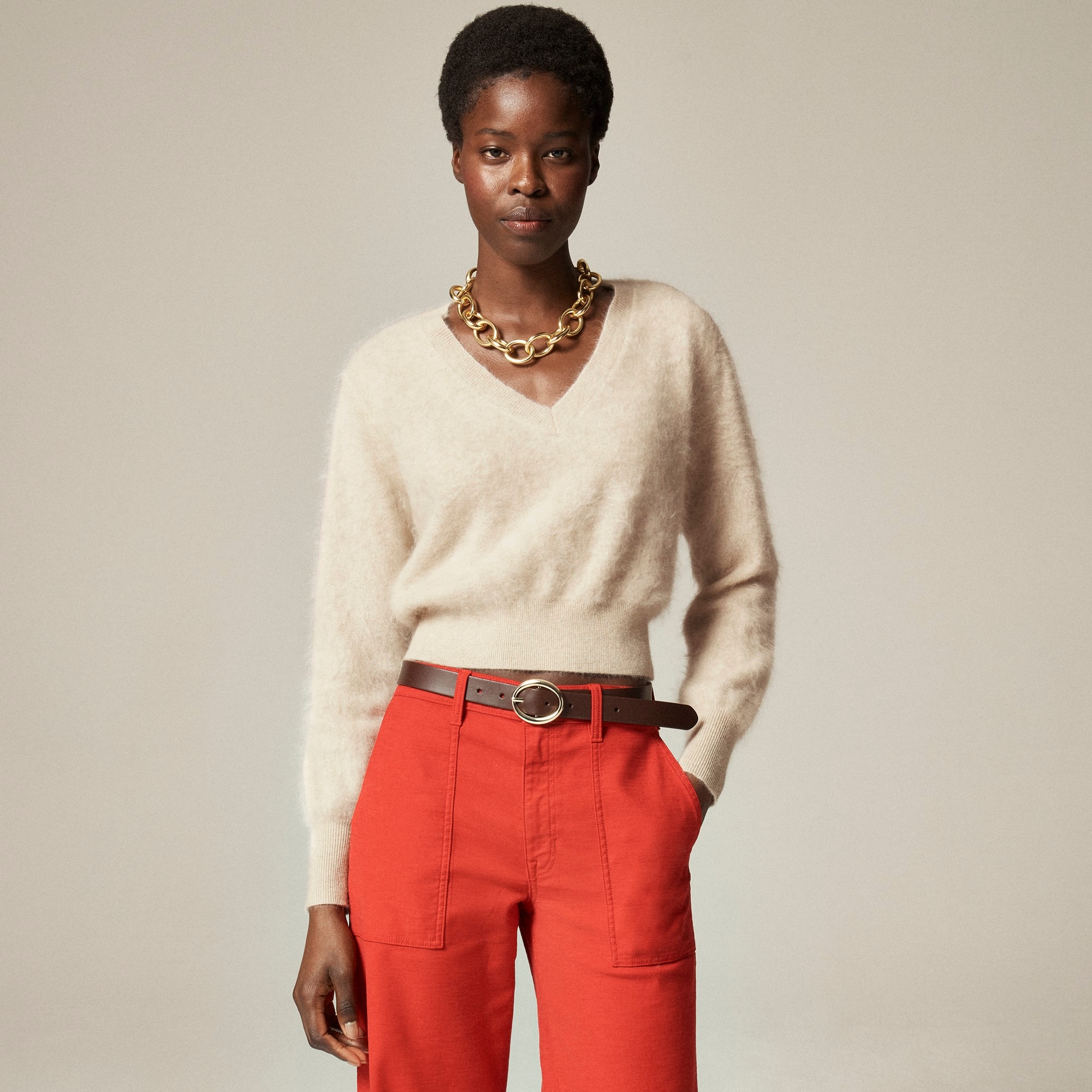 womens Brushed cashmere cropped V-neck sweater