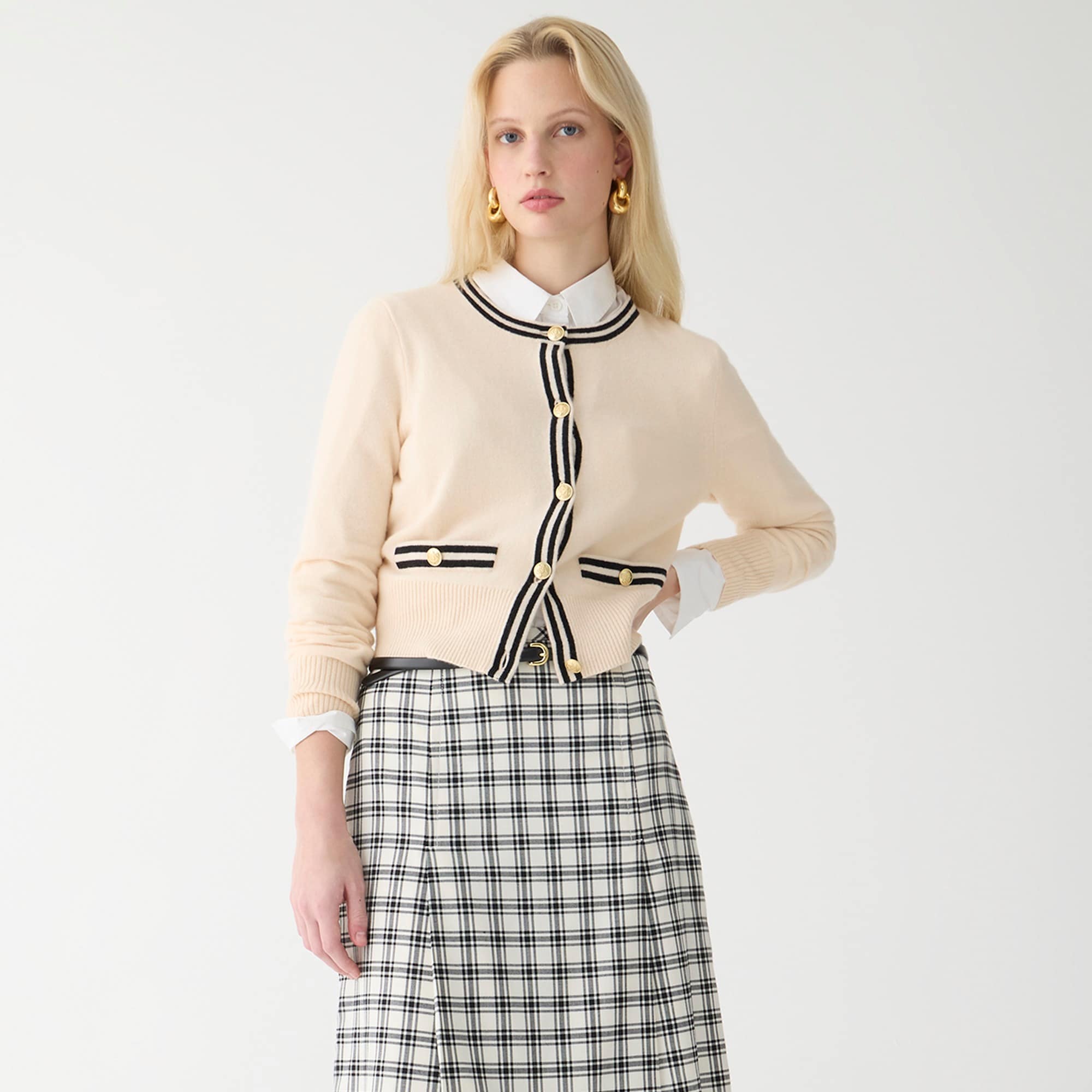 j.crew: cashmere sweater lady jacket with contrast trim for women
