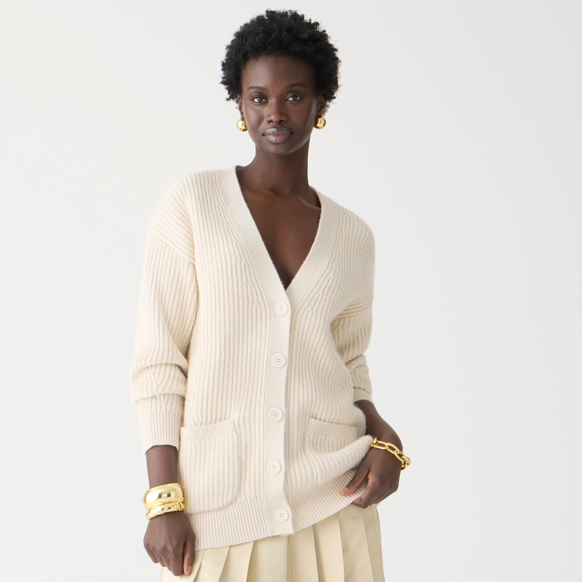Ribbed V-neck cardigan sweater - image 2
