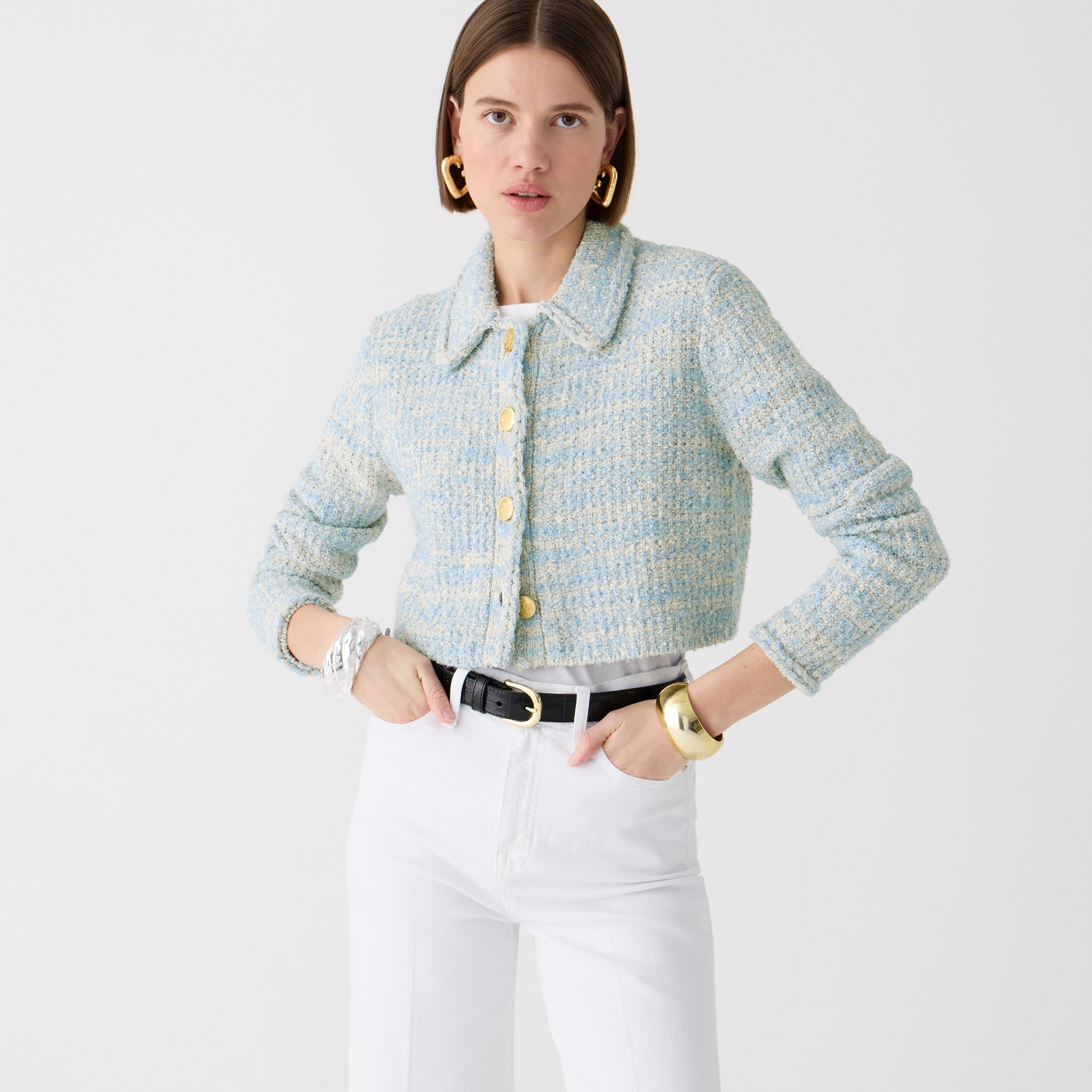 j.crew: textured cropped lady jacket in space-dyed yarn for women