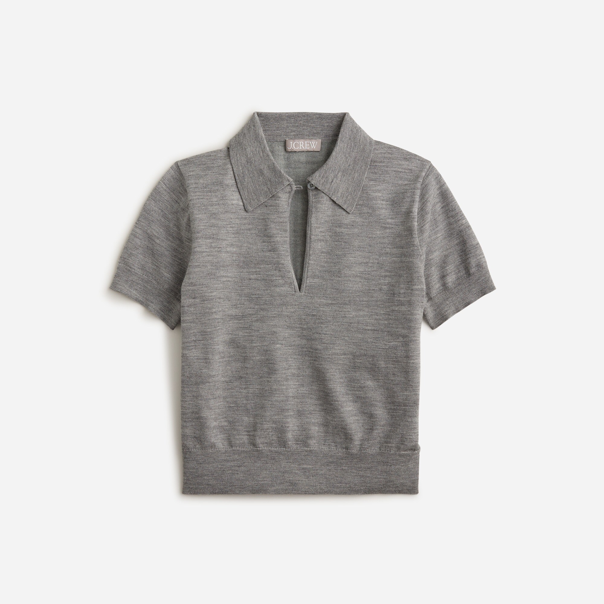 Short-sleeve keyhole sweater in merino wool blend