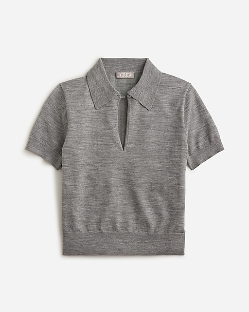  Short-sleeve keyhole sweater in merino wool blend