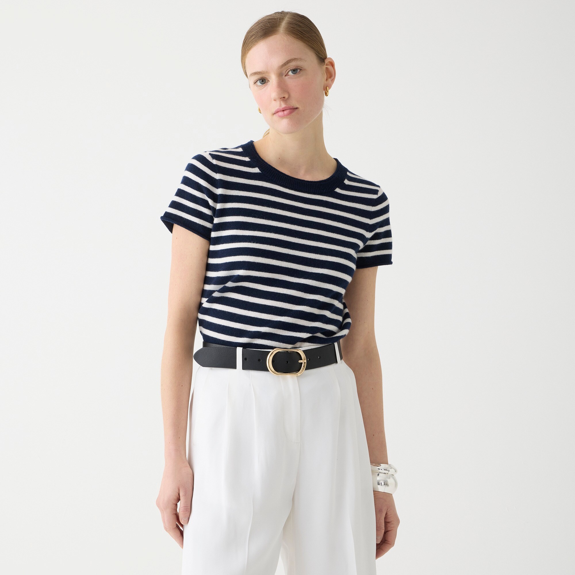 womens Cashmere relaxed T-shirt in stripe