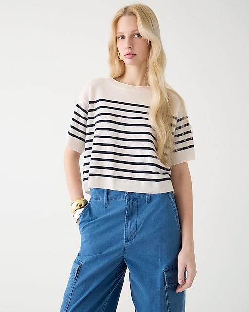 womens Cashmere oversized T-shirt in stripe