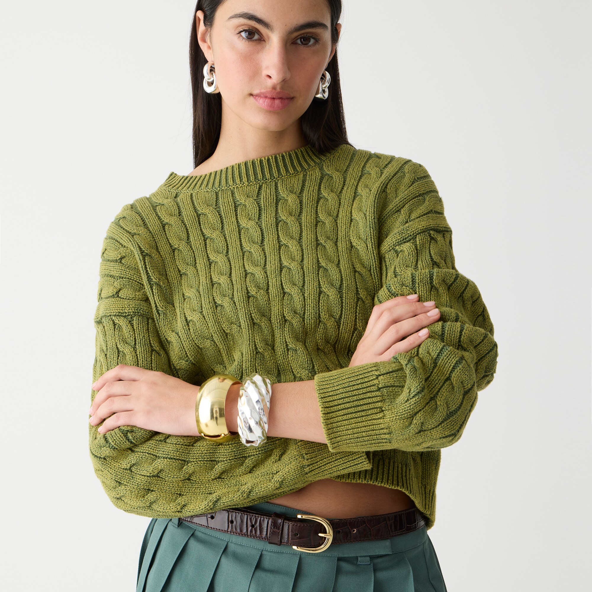 womens Cable-knit cropped crewneck sweater