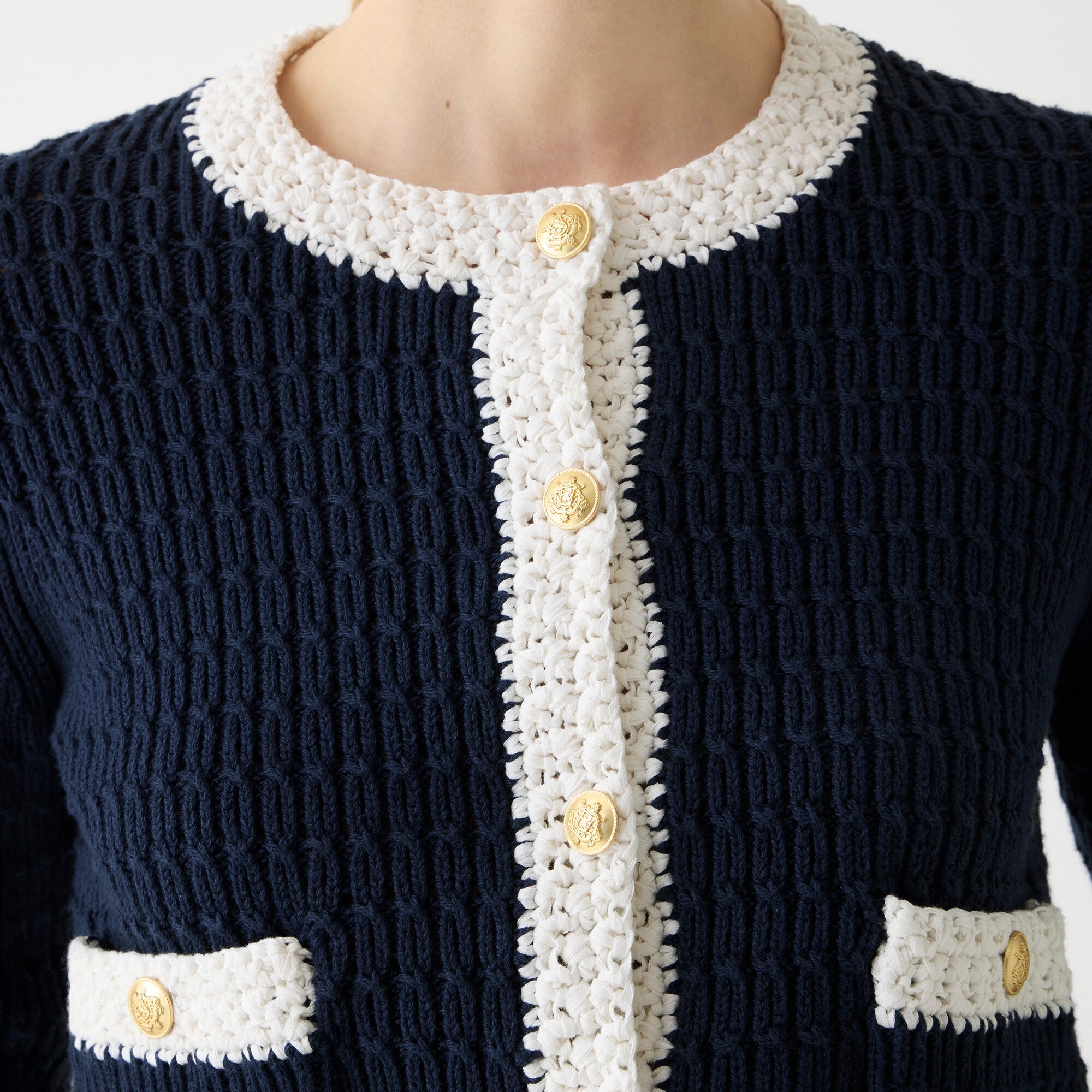 Cropped sweater lady jacket with contrast trim - image 3