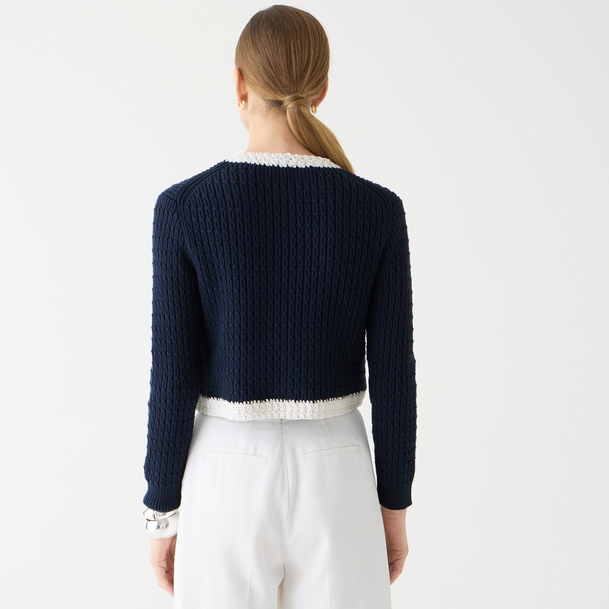 Cropped sweater lady jacket with contrast trim - image 5