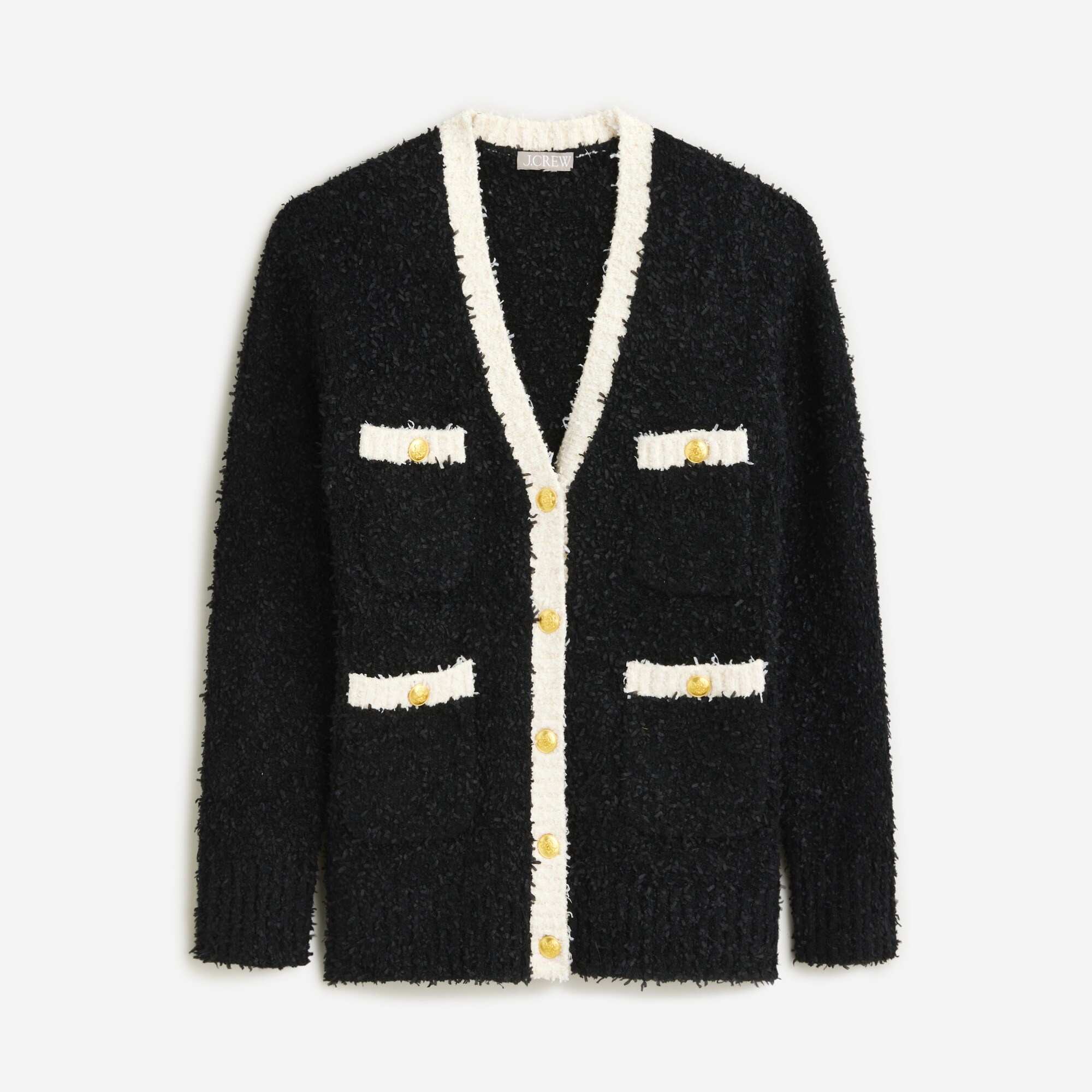  Longer sweater lady jacket in textured contrast yarn