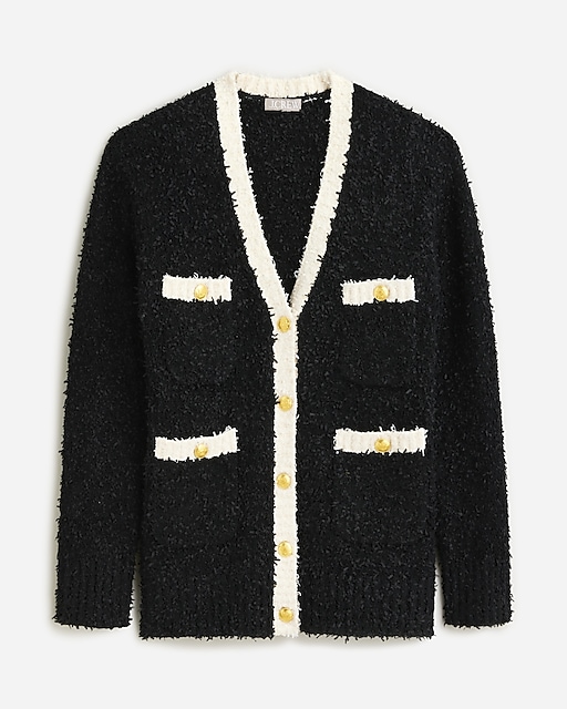  Longer sweater lady jacket in textured contrast yarn