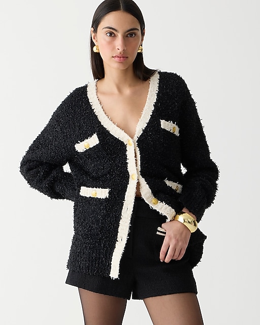 womens Longer sweater lady jacket in textured contrast yarn