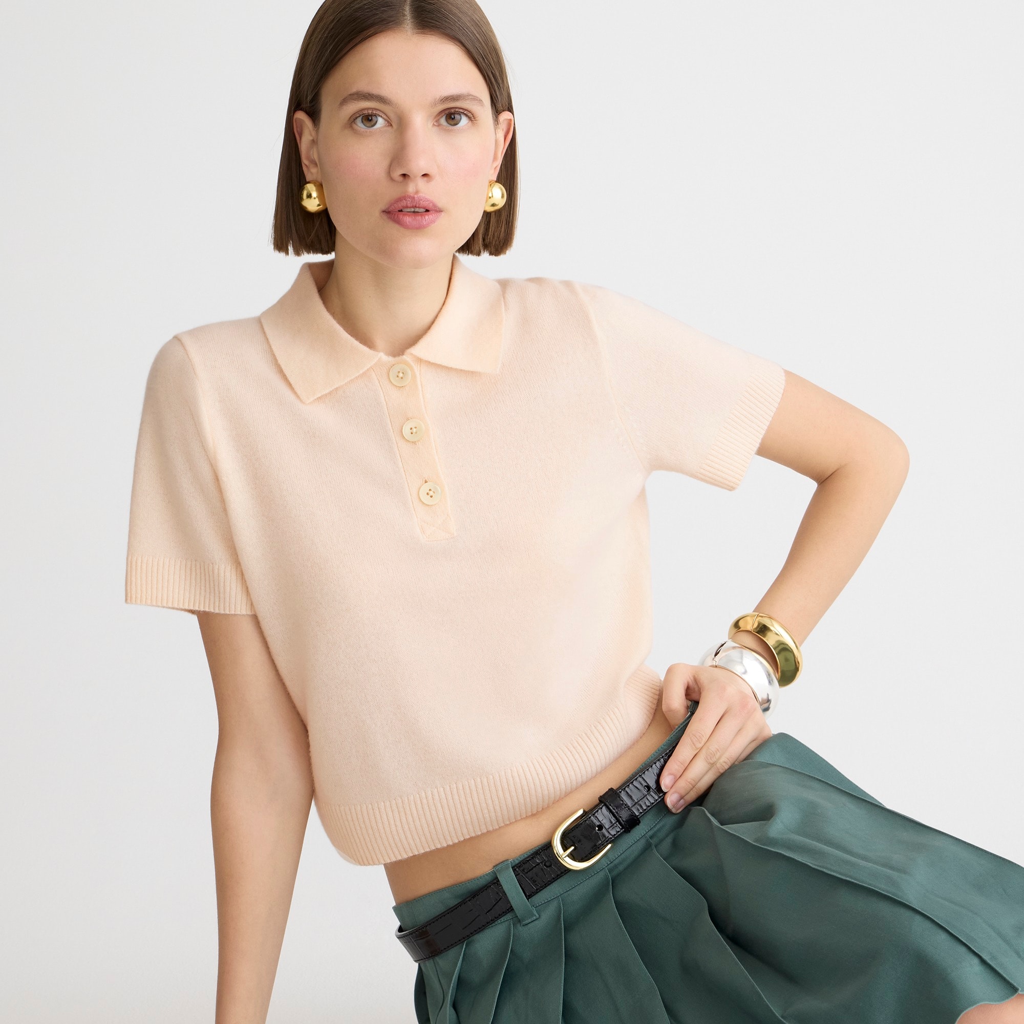 j.crew: cashmere cropped sweater-polo for women