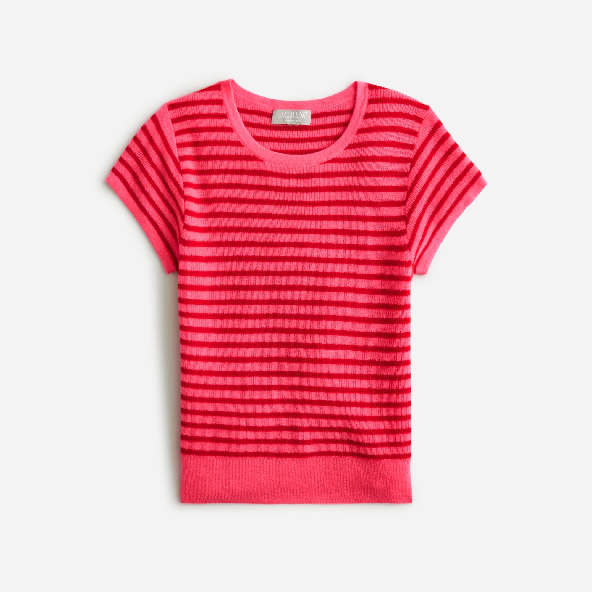 womens Ribbed featherweight cashmere T-shirt in stripe