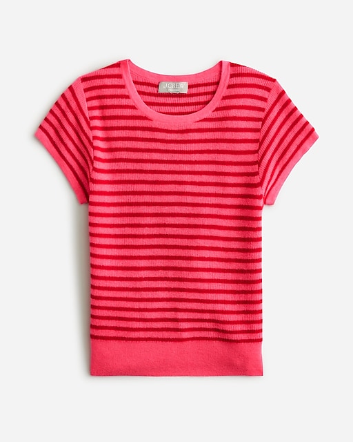 womens Ribbed featherweight cashmere T-shirt in stripe