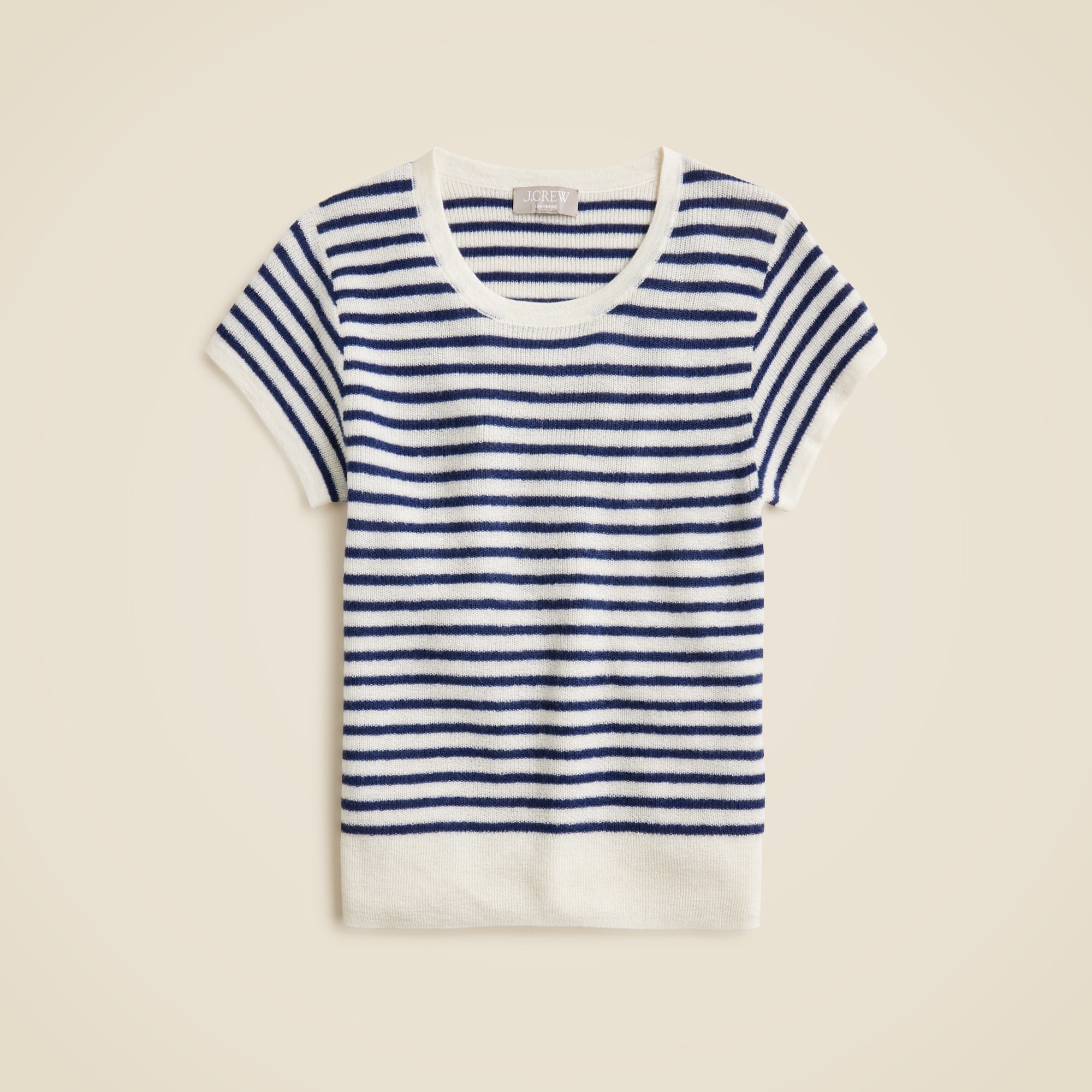 womens Ribbed featherweight cashmere T-shirt in stripe