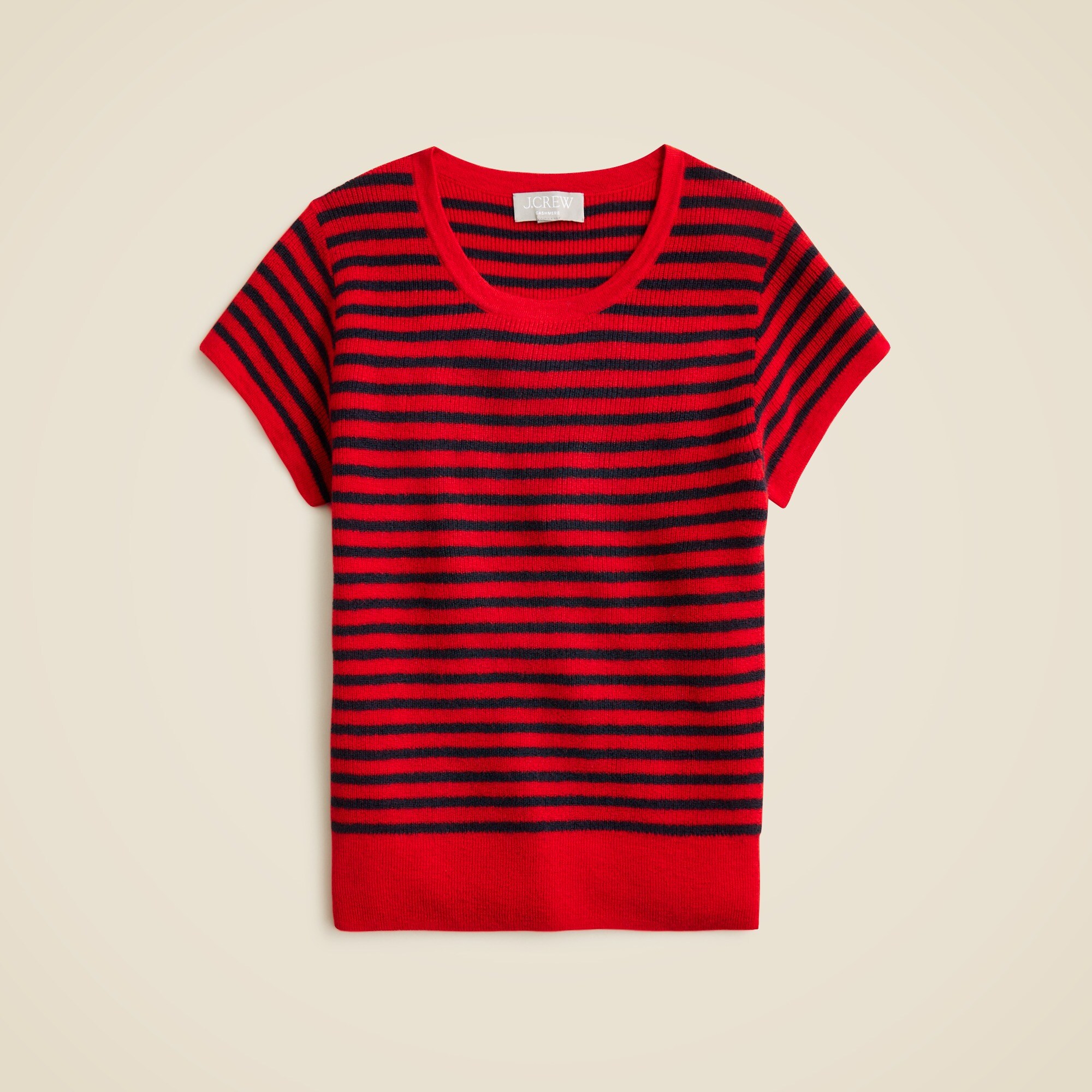  Ribbed featherweight cashmere T-shirt in stripe