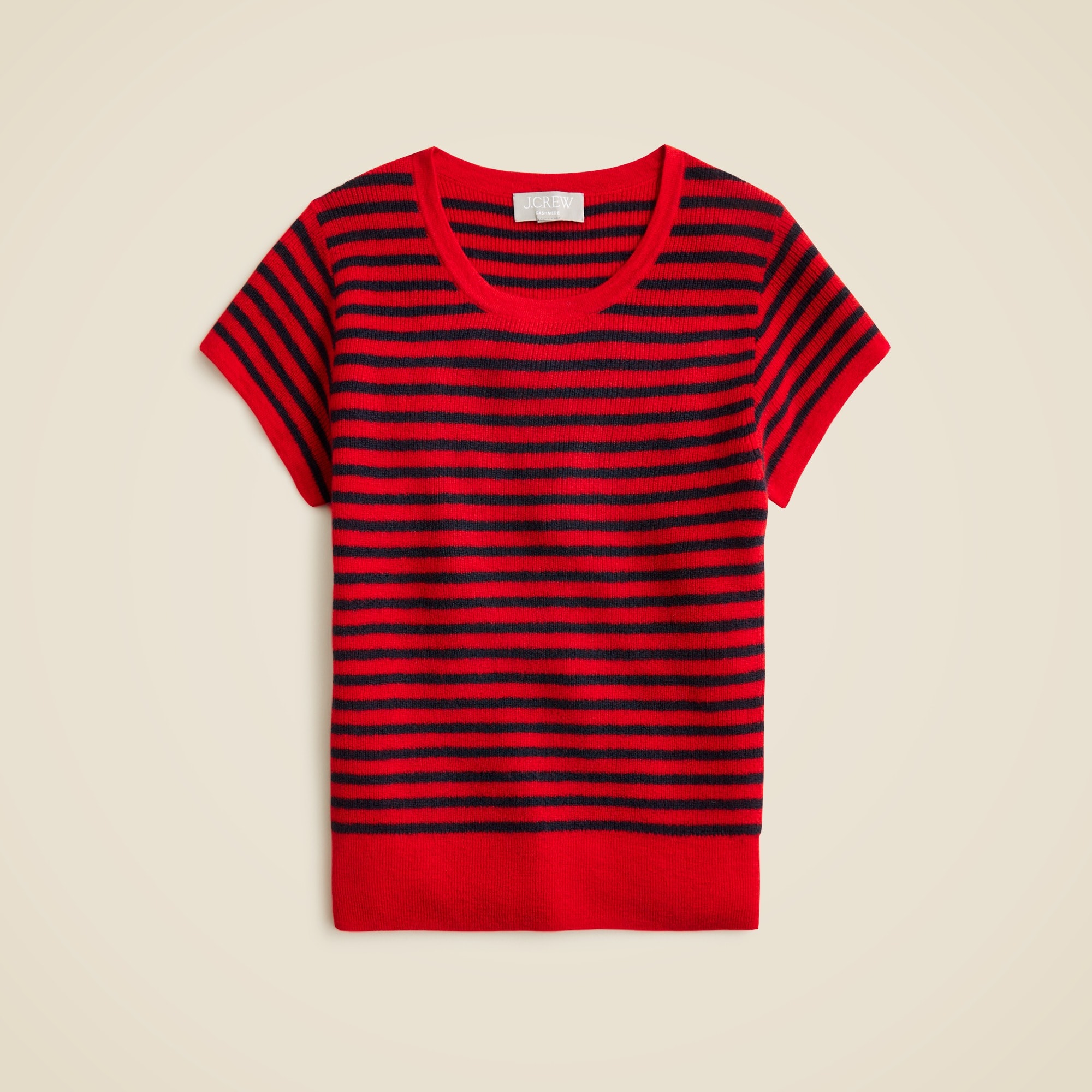 womens Ribbed featherweight cashmere T-shirt in stripe