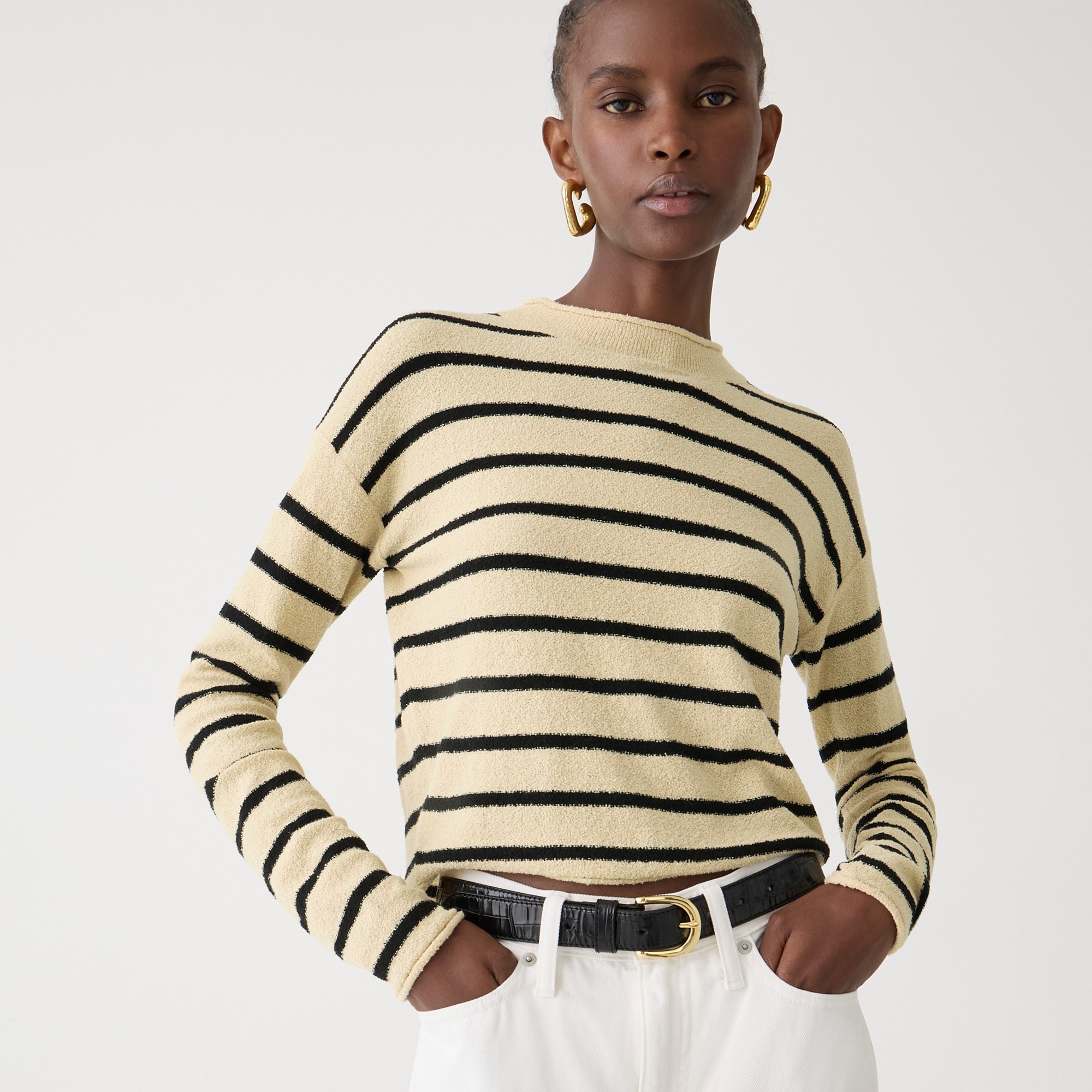 j.crew: cropped boucl&eacute; rollneck&trade; sweater in stripe for women
