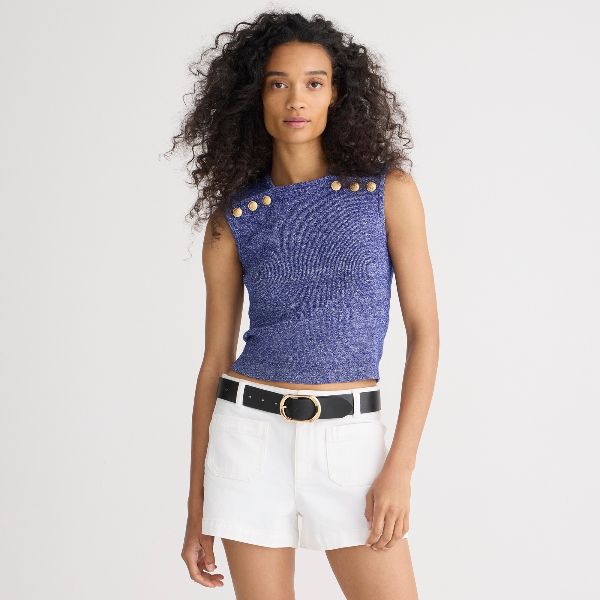 j.crew: sweater shell with buttons in merino-linen blend for women