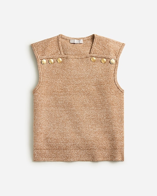 womens Sweater shell with buttons in merino-linen blend