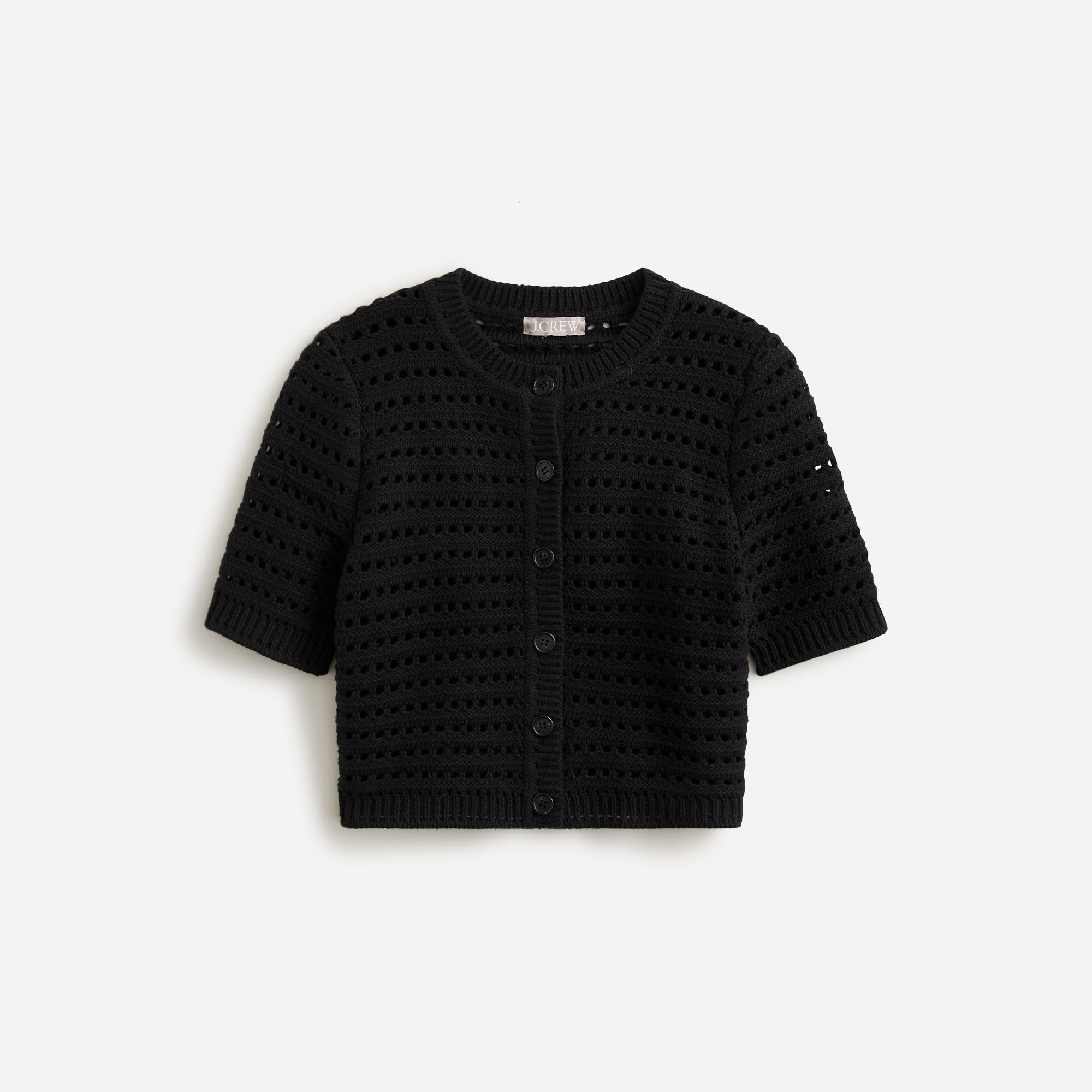 Short-sleeve pointelle cardigan