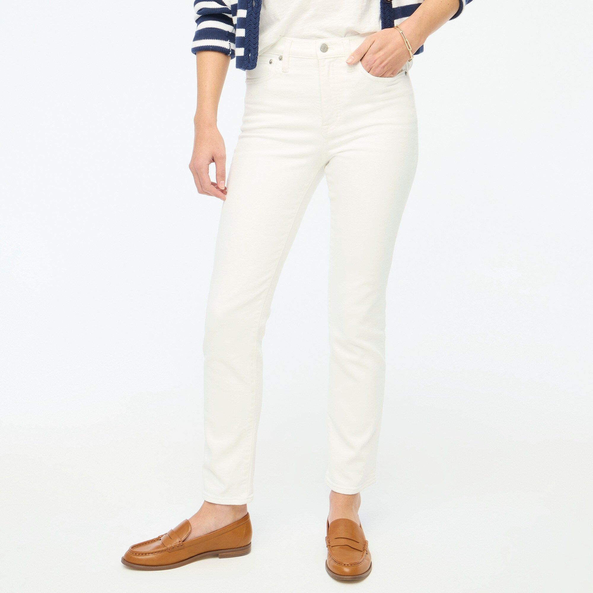 factory: essential straight white jean in all-day stretch for women