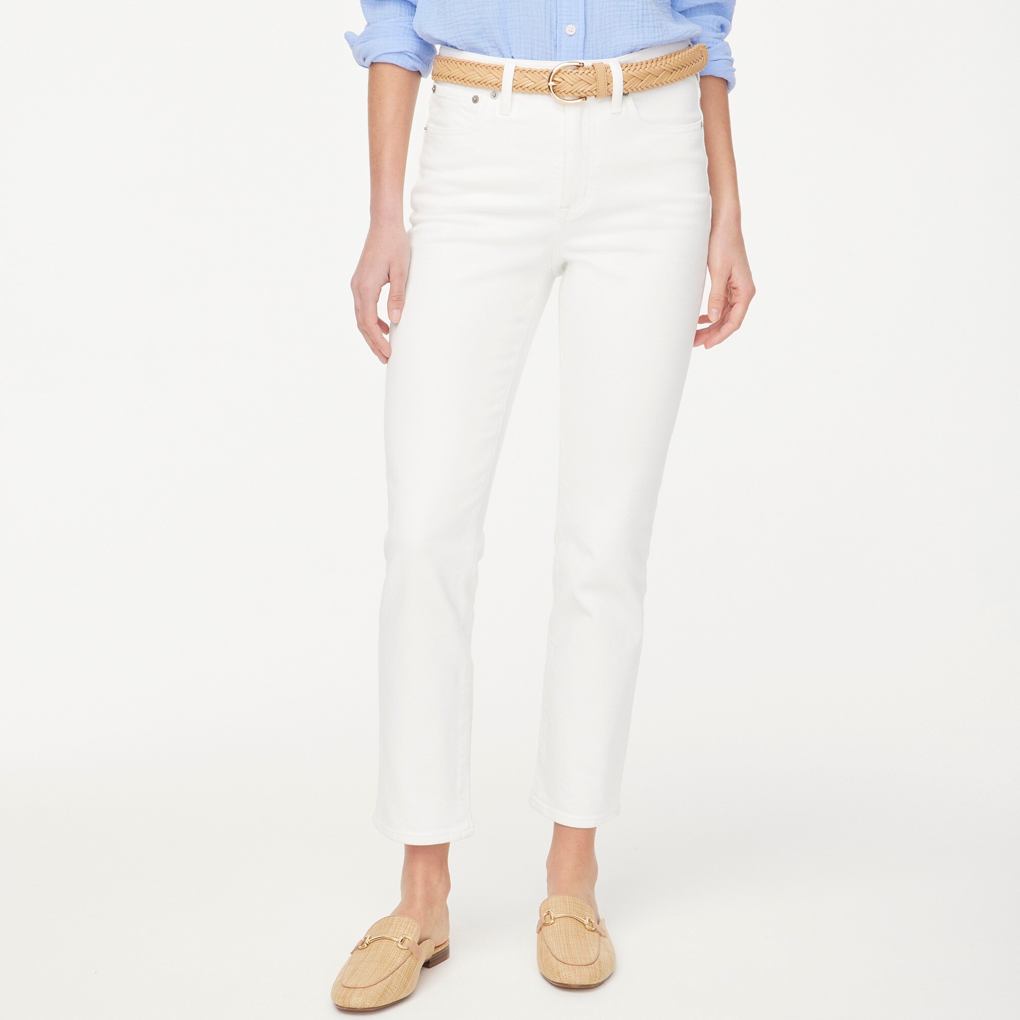 factory: essential straight white jean in all-day stretch for women