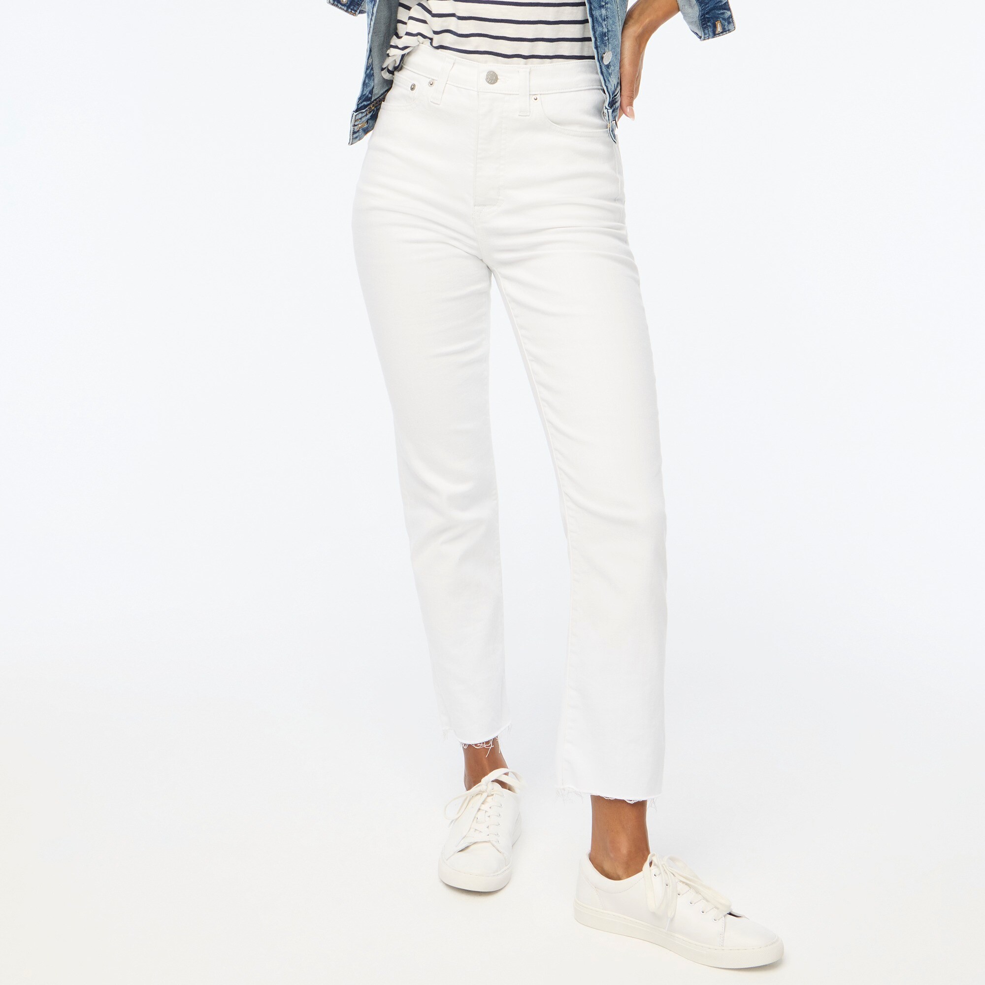 factory: white stovepipe straight jean in signature stretch+ for women
