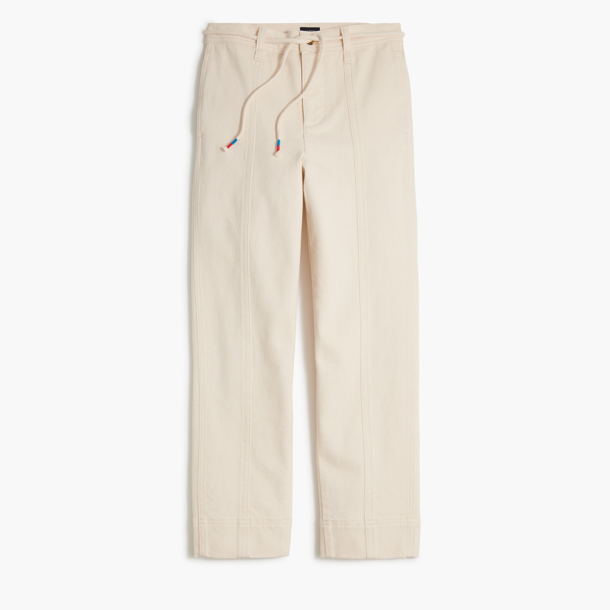 Seamed straight-leg jean in all-day stretch with rope-tie waist